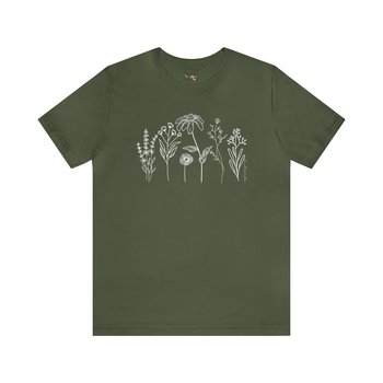 Flower Line Tee Shirt || Wildflowers T-shirt || Gender Neutral Gift || Nature Eco Tee