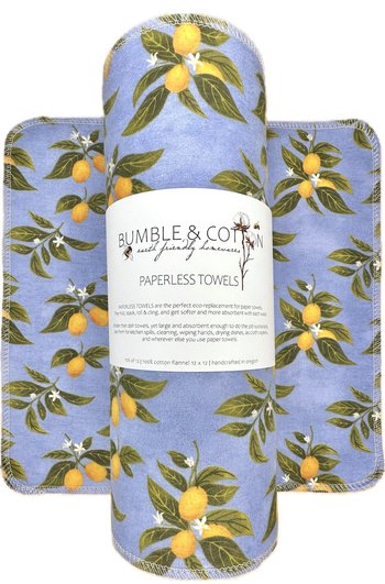 Citrus Paperless Towels || Reusable Paper Towels || Eco Kitchen Gift 12x12 Sheets || Lemons Kumquats Periwinkle || Classic Collection