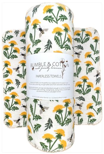 Dandelions & Bee’s Paperless Towels || Reusable Paper Towels || Eco Kitchen Gift for Her || Cloth Napkins 12x12 Sheets || Classic Collection